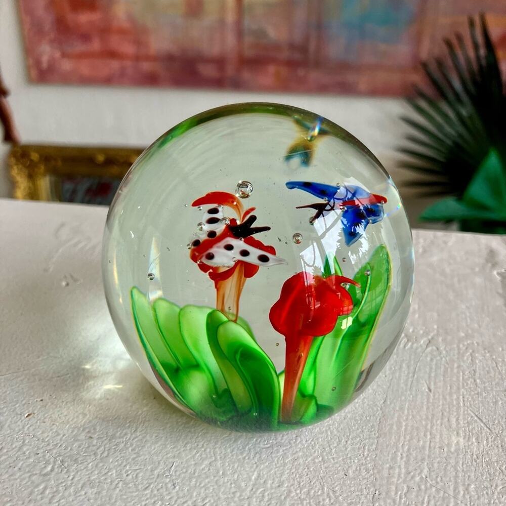 Vintage Murano Glass Butterfly Paperweight Rare